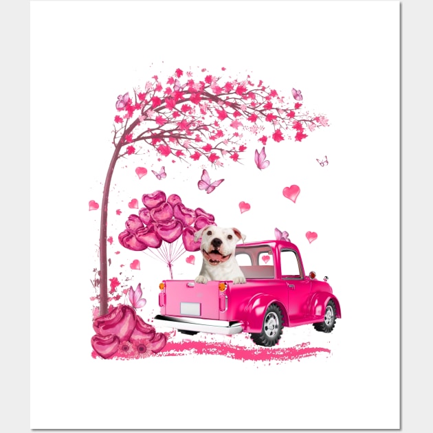 Valentine's Day Love Pickup Truck White Pitbulll Wall Art by TATTOO project